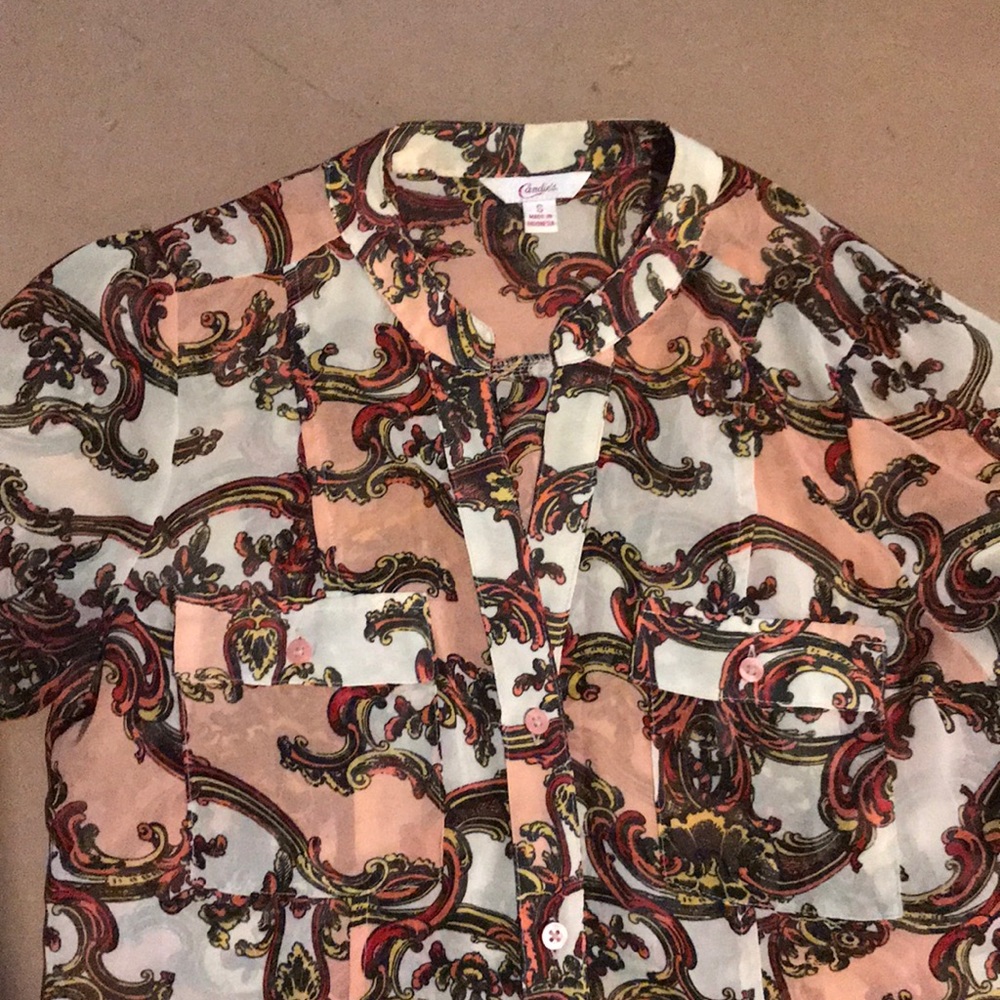 Candie’s sheer pink button down blouse - Picture 6 of 9